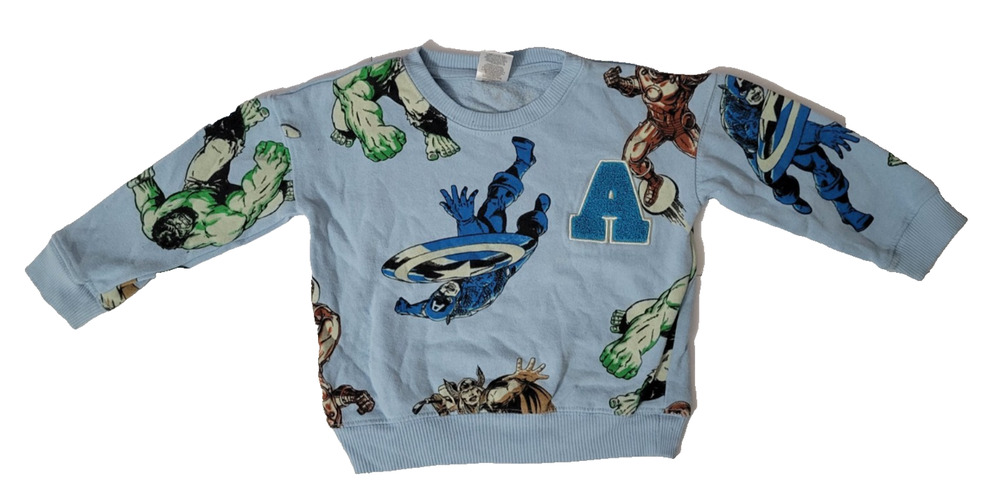 Marvel Avengers Boys 4T Blue All Over Print Sweatshirt Thor Hulk Captain America
